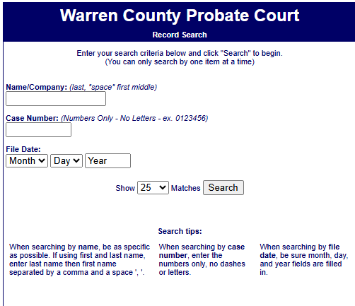Search Warren County Probate Court